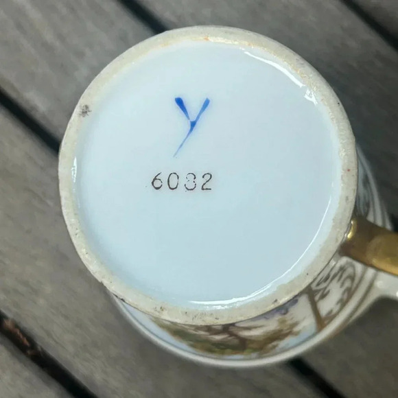 Vintage Hand Painted Porcelain Landscape Cup and Saucer Gold Trim - Picture 8 of 10